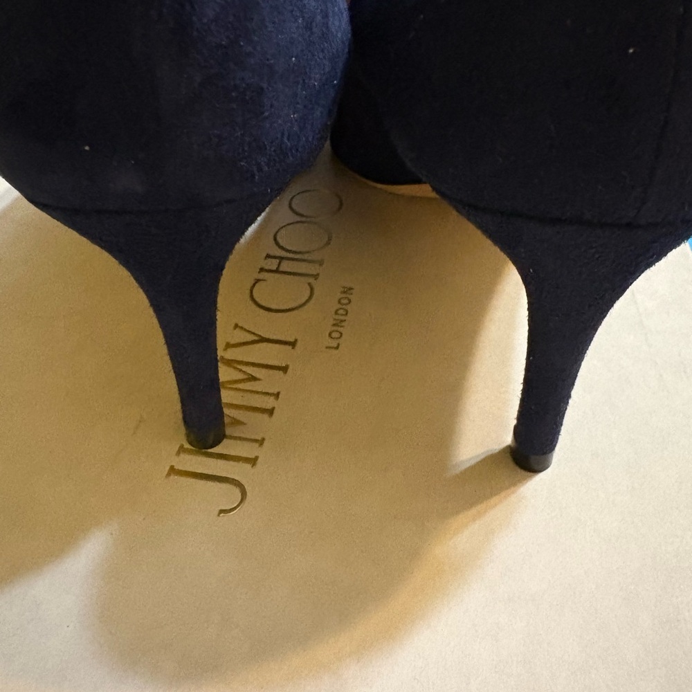 Jimmy Choo Dark Blue T-Strap Heels - Picture 2 of 15